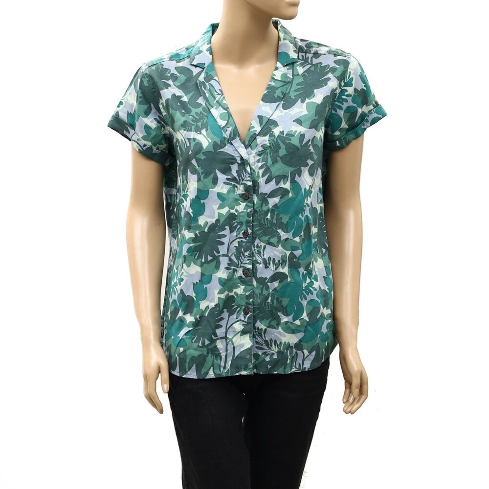 Bridge & Burn Buttondown Women's Shirt Tunic Top Printed Short Sleeves M 289261